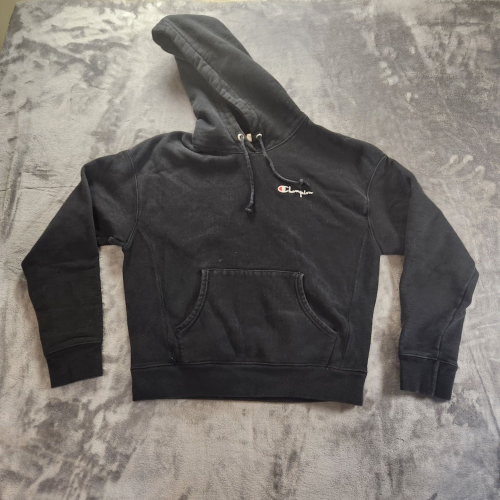 Champion Hoodie Womens Medium Black Reverse Weave Fleece Embroidered Logo